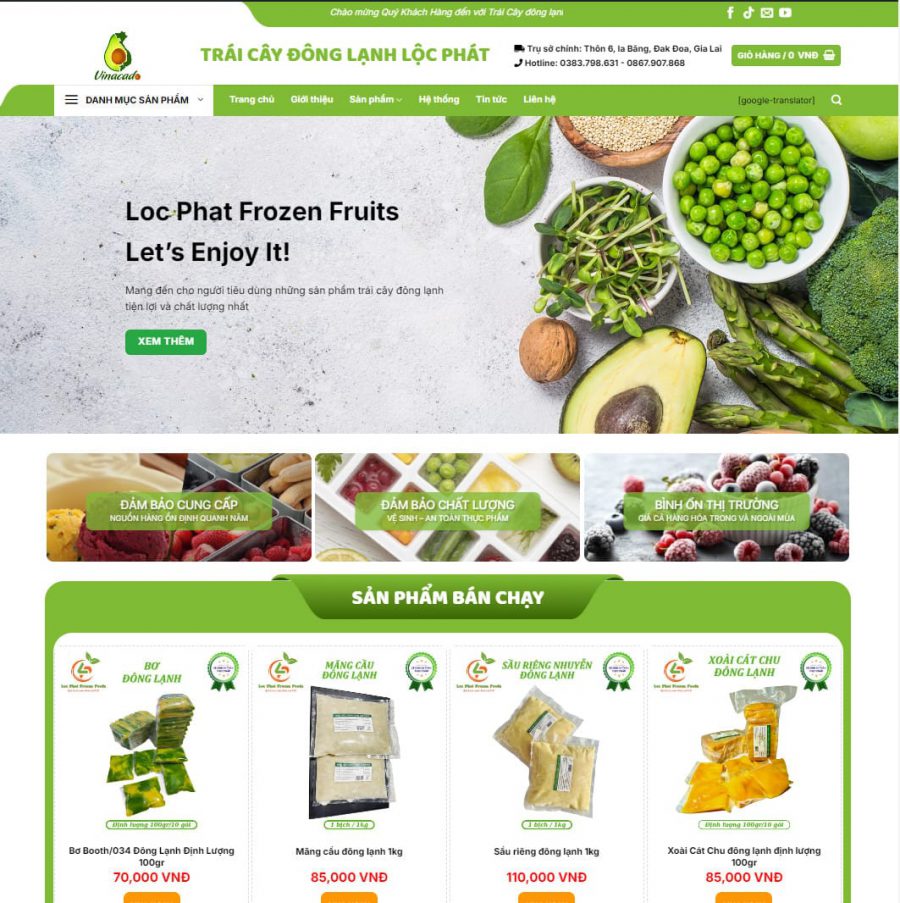 Theme wordpress bán trái cây đông lạnh, thực phẩm sạch