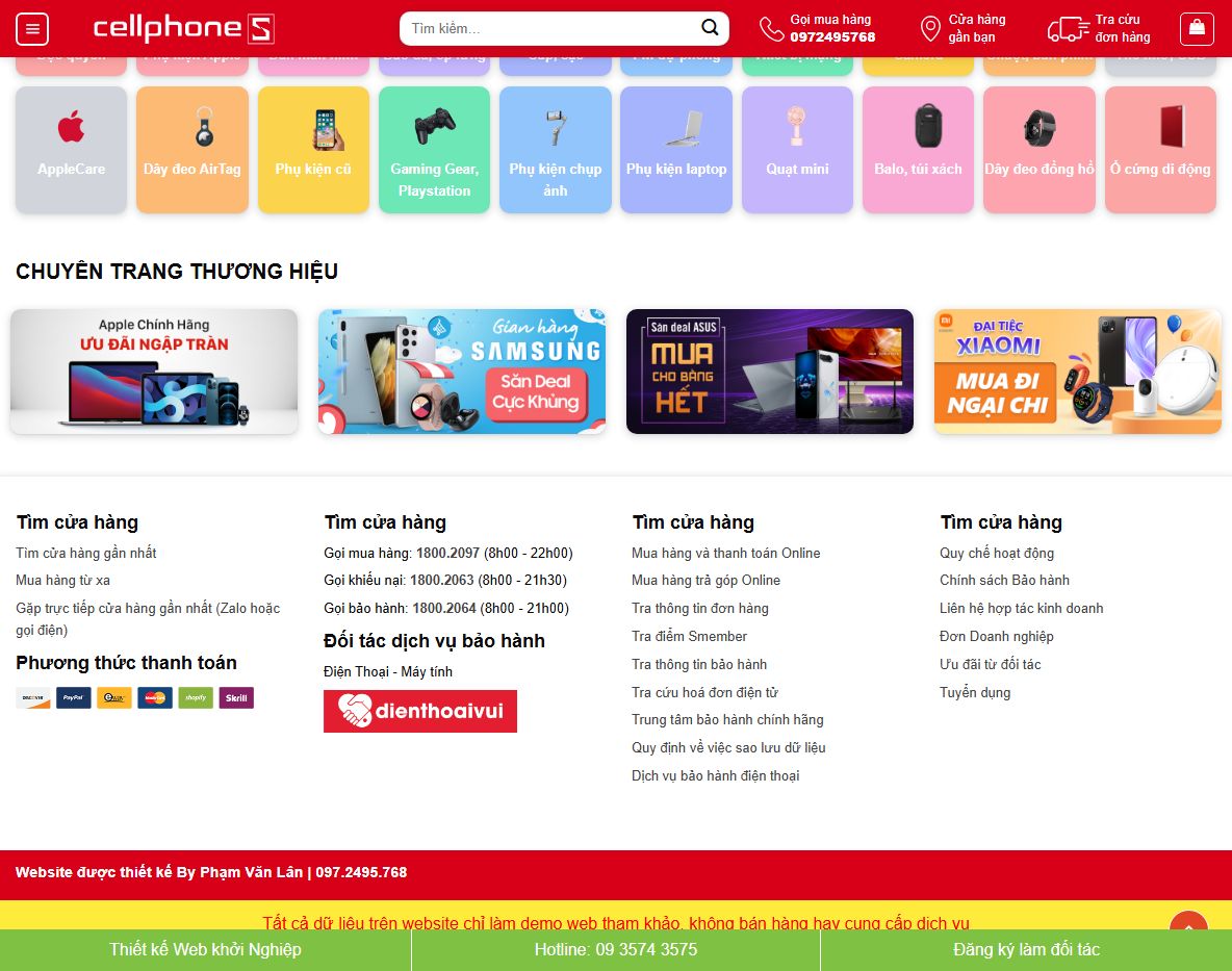 Giao diện responsive của theme