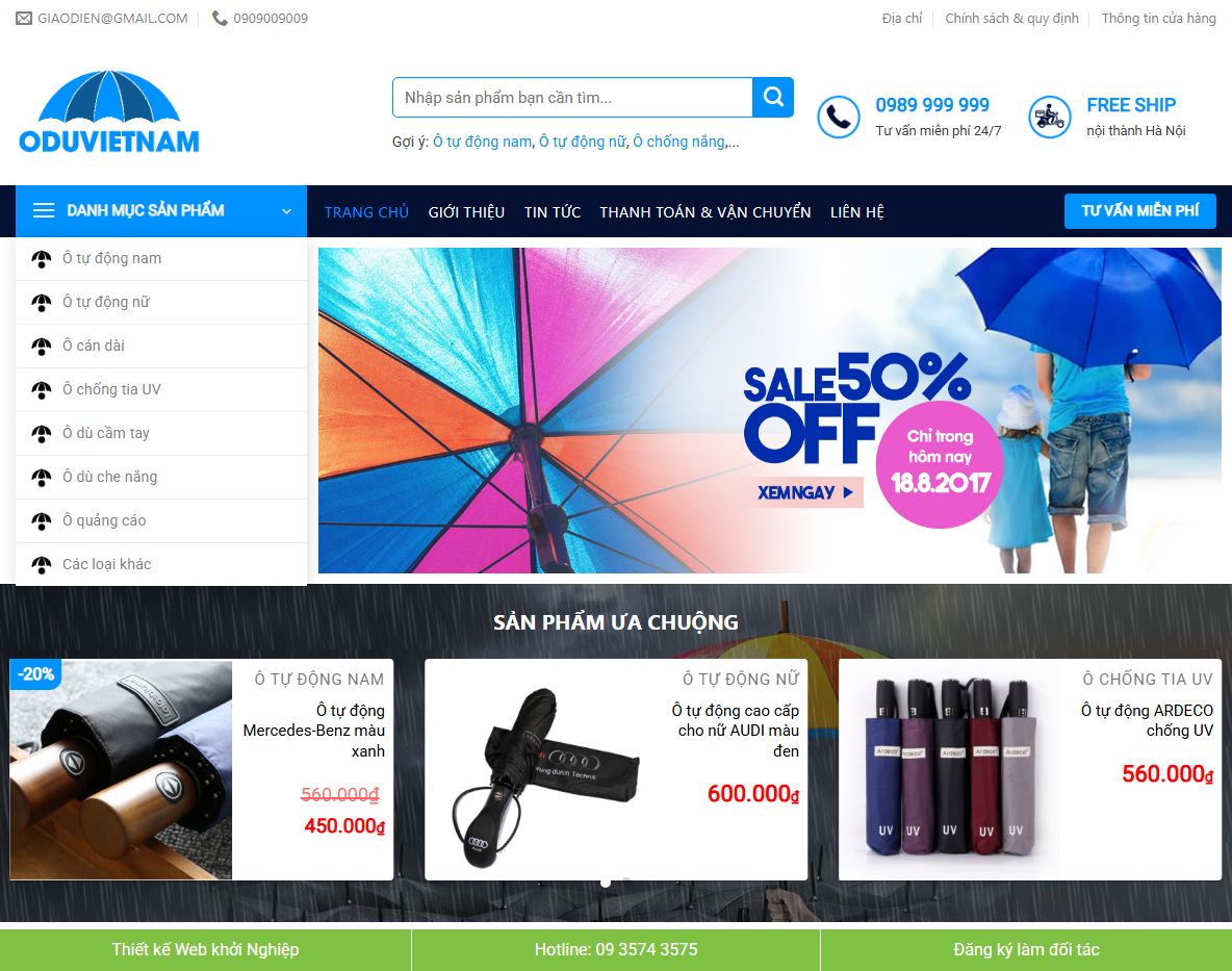 Giao diện theme wordpress bán áo mưa chuyên nghiệp