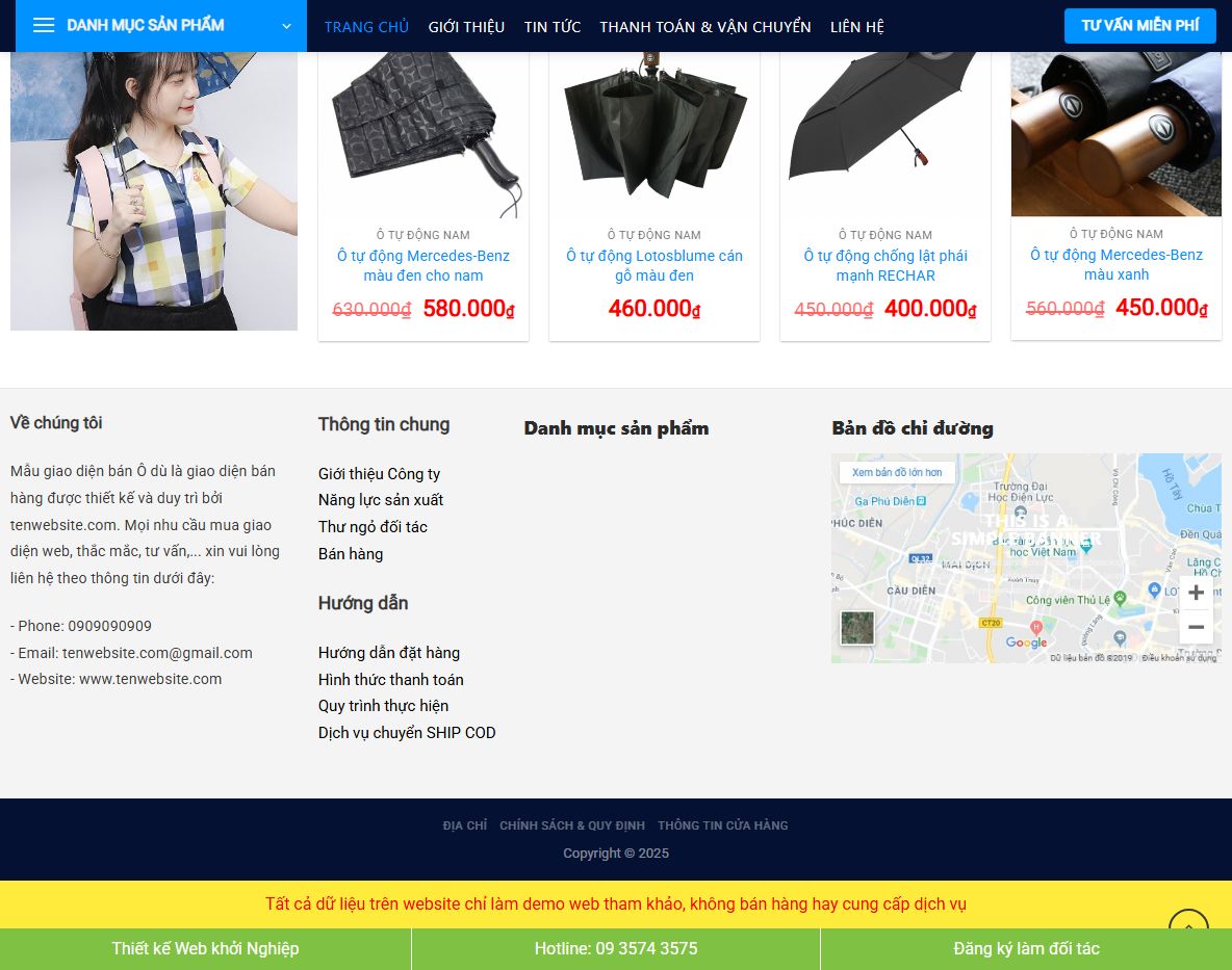 Giao diện mobile của theme wordpress bán áo mưa