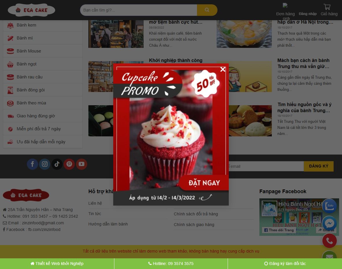 Giao diện theme wordpress bán bánh