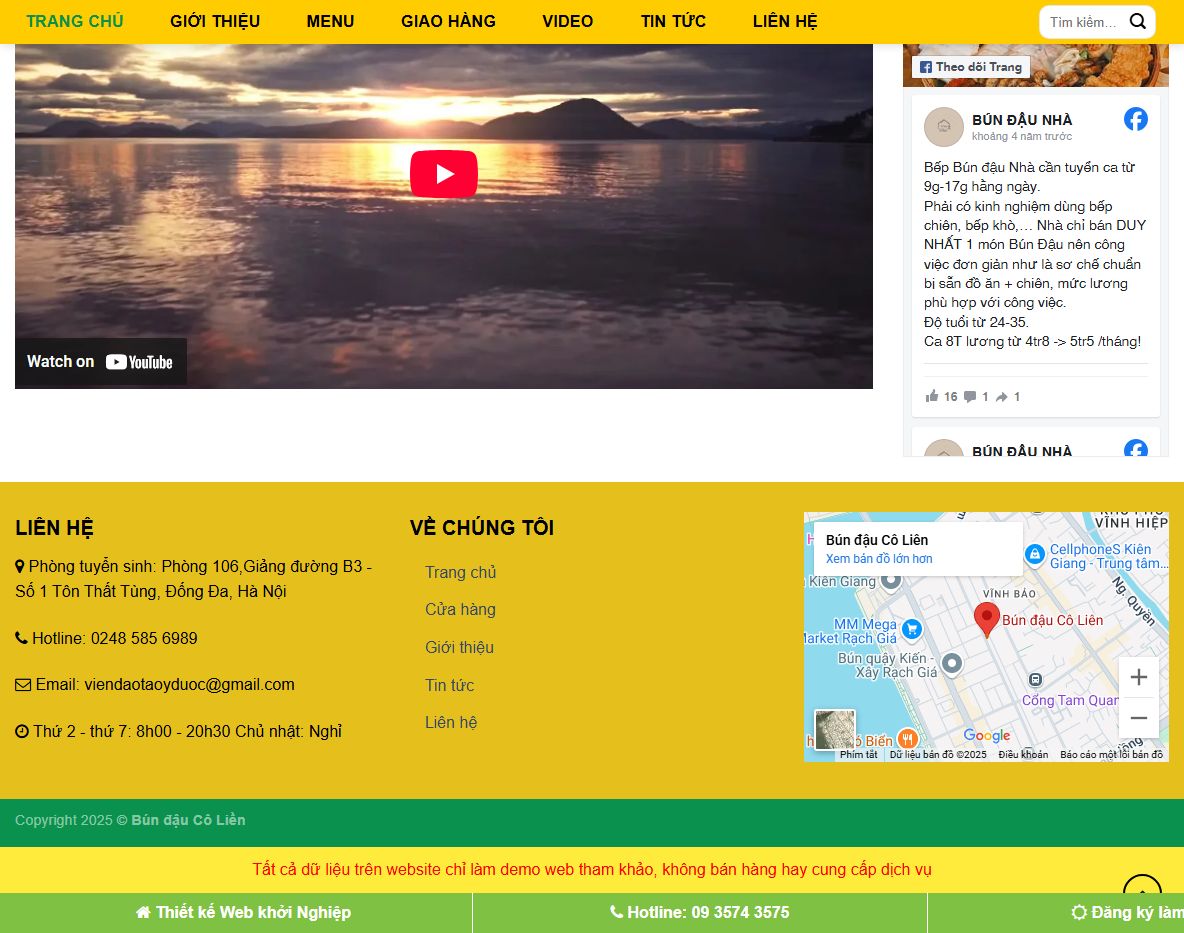Tính năng đặt hàng trên theme wordpress bán bún đậu