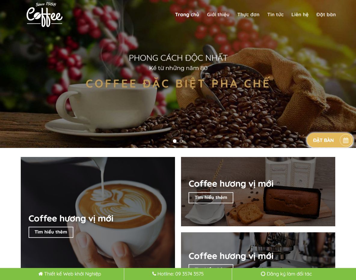 Giao diện trang chủ Theme wordpress bán cà phê 01