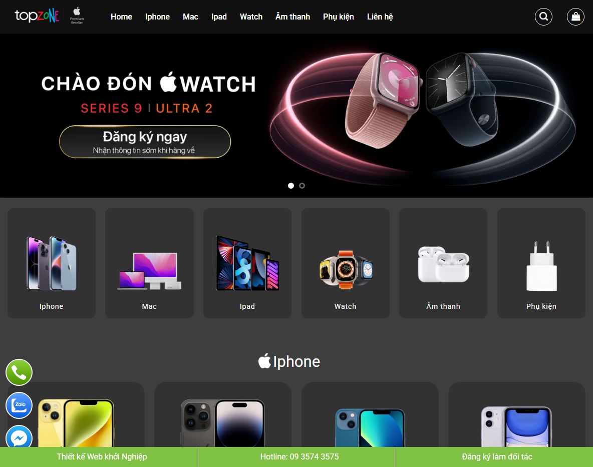 Giao diện theme wordpress bán điện thoại giống Topzone