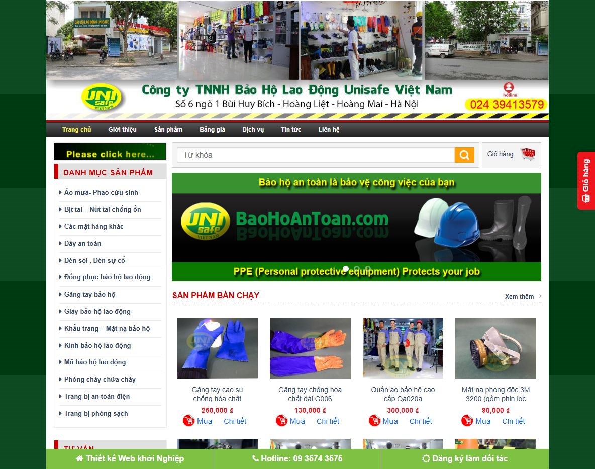 Theme wordpress bán đồ bảo hộ dạng cổ điển - Giao diện tổng quan
