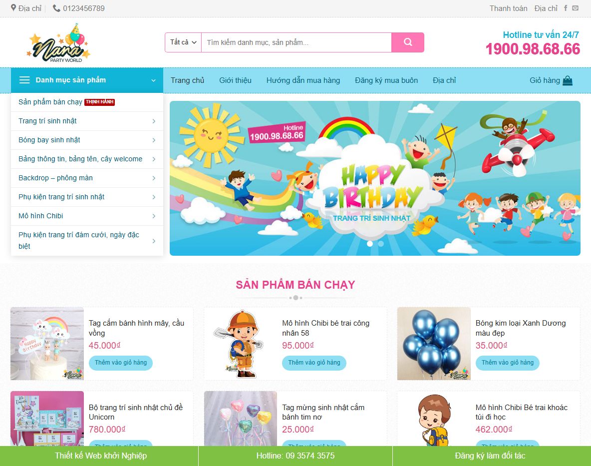 Theme wordpress bán đồ trang trí sinh nhật