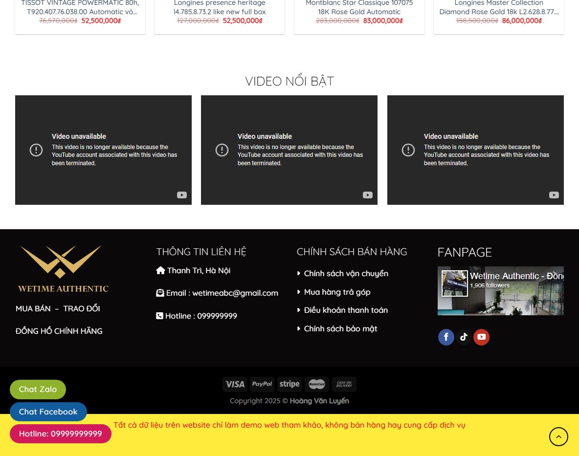 Tính năng Theme WordPress bán đồng hồ 06