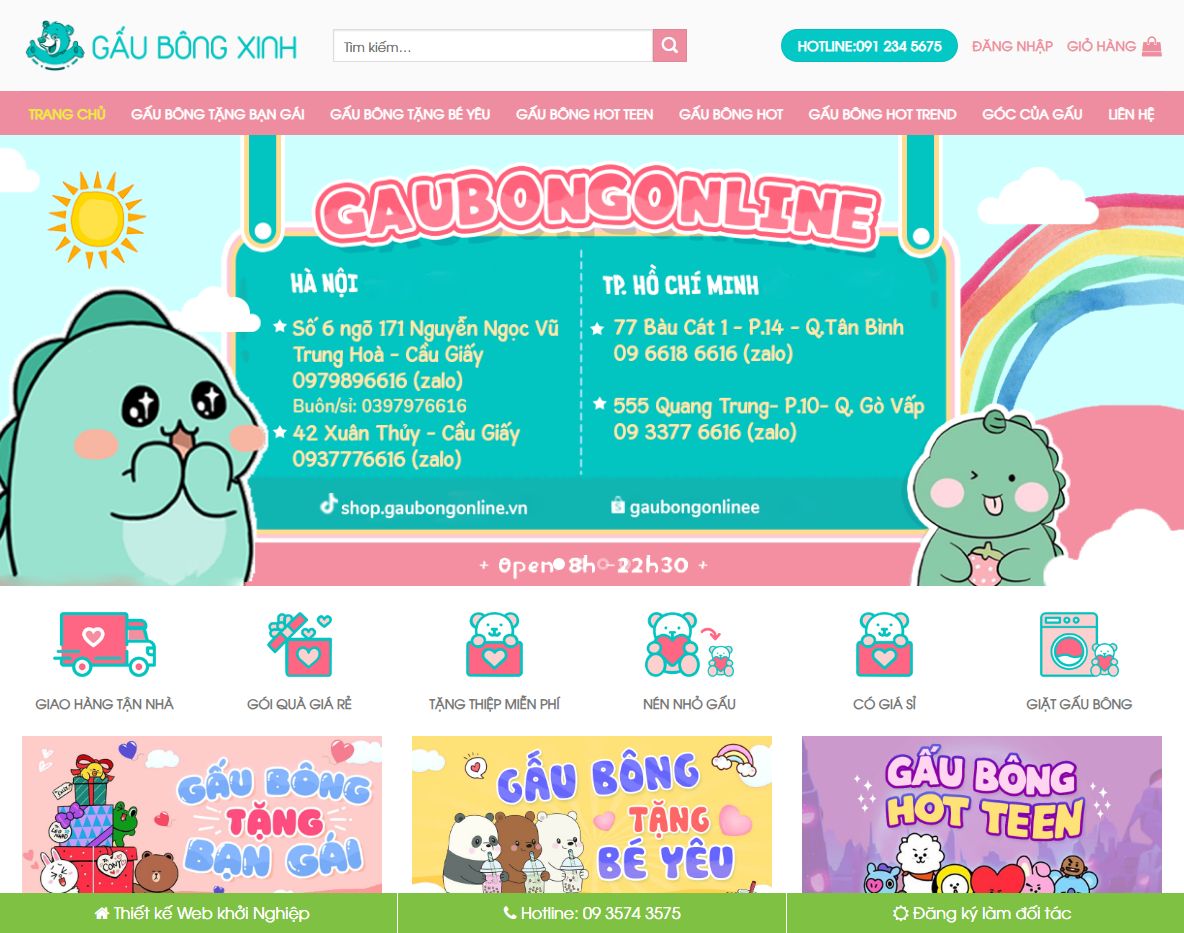 Giao diện trang chủ theme wordpress bán gấu bông