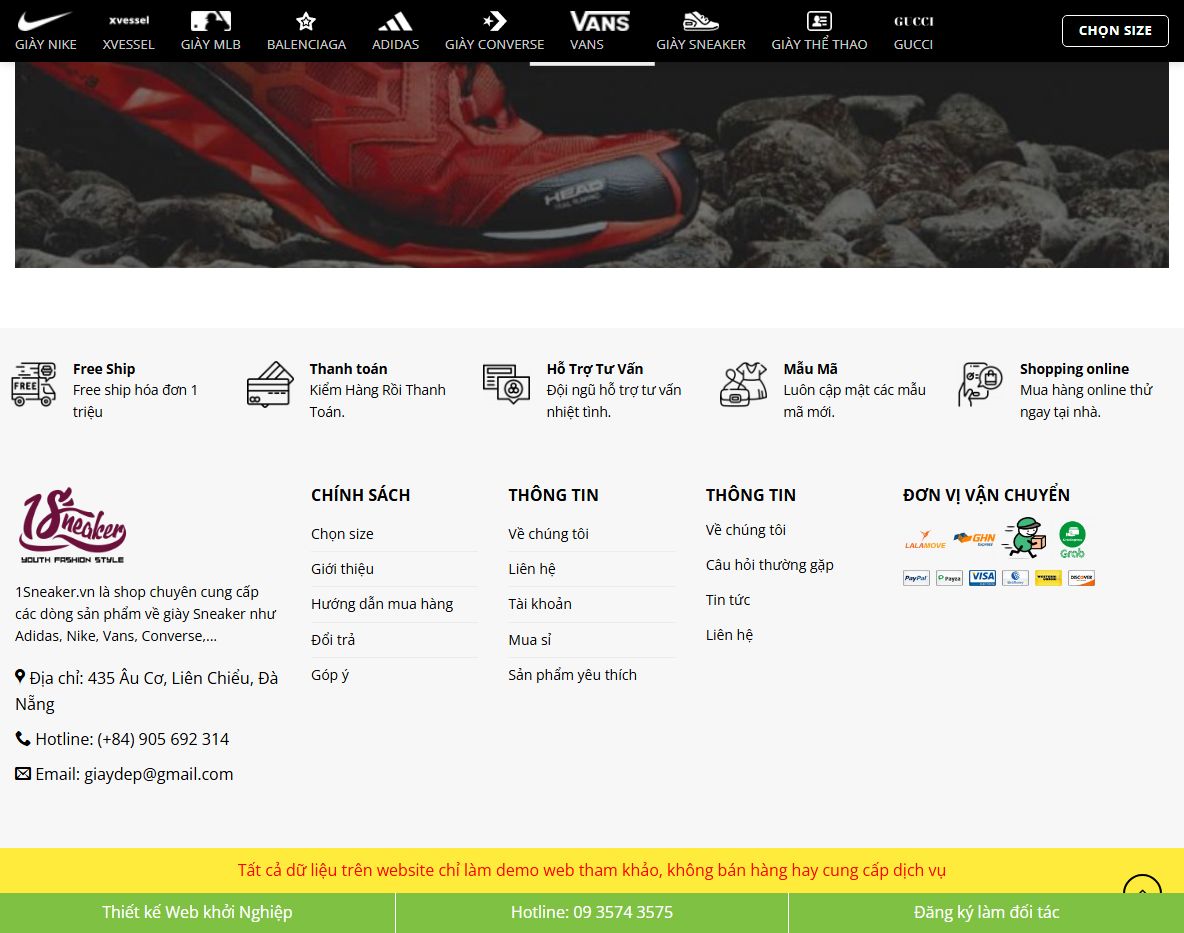Giao diện quản lý theme sneaker
