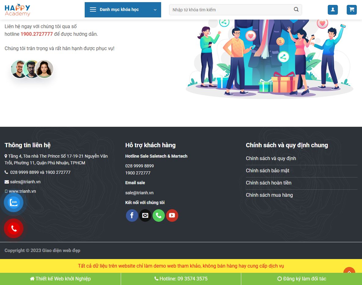 Tính năng quản lý khóa học của theme