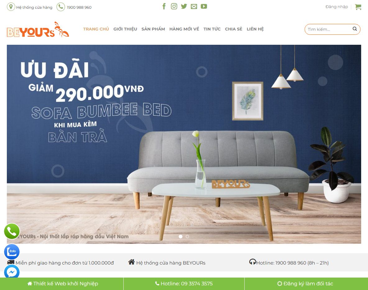 Giao diện trang chủ theme Beyours