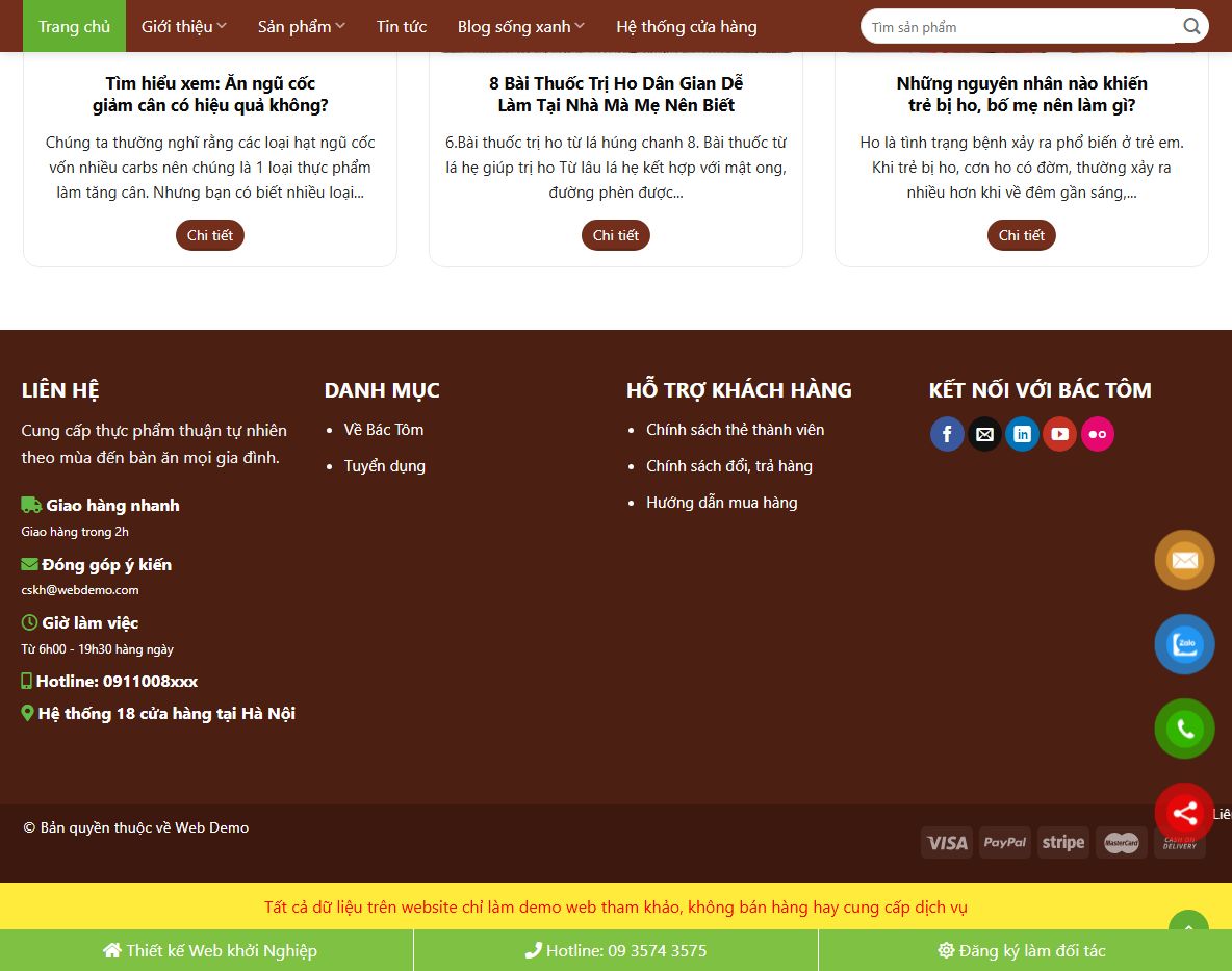 Tính năng theme wordpress thực phẩm sạch