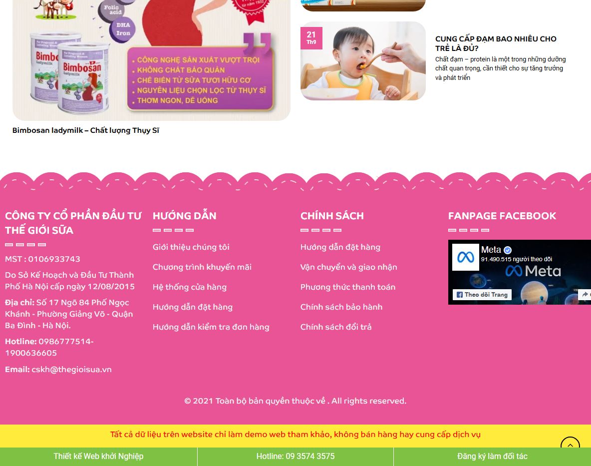 Giao diện theme bán đồ em bé