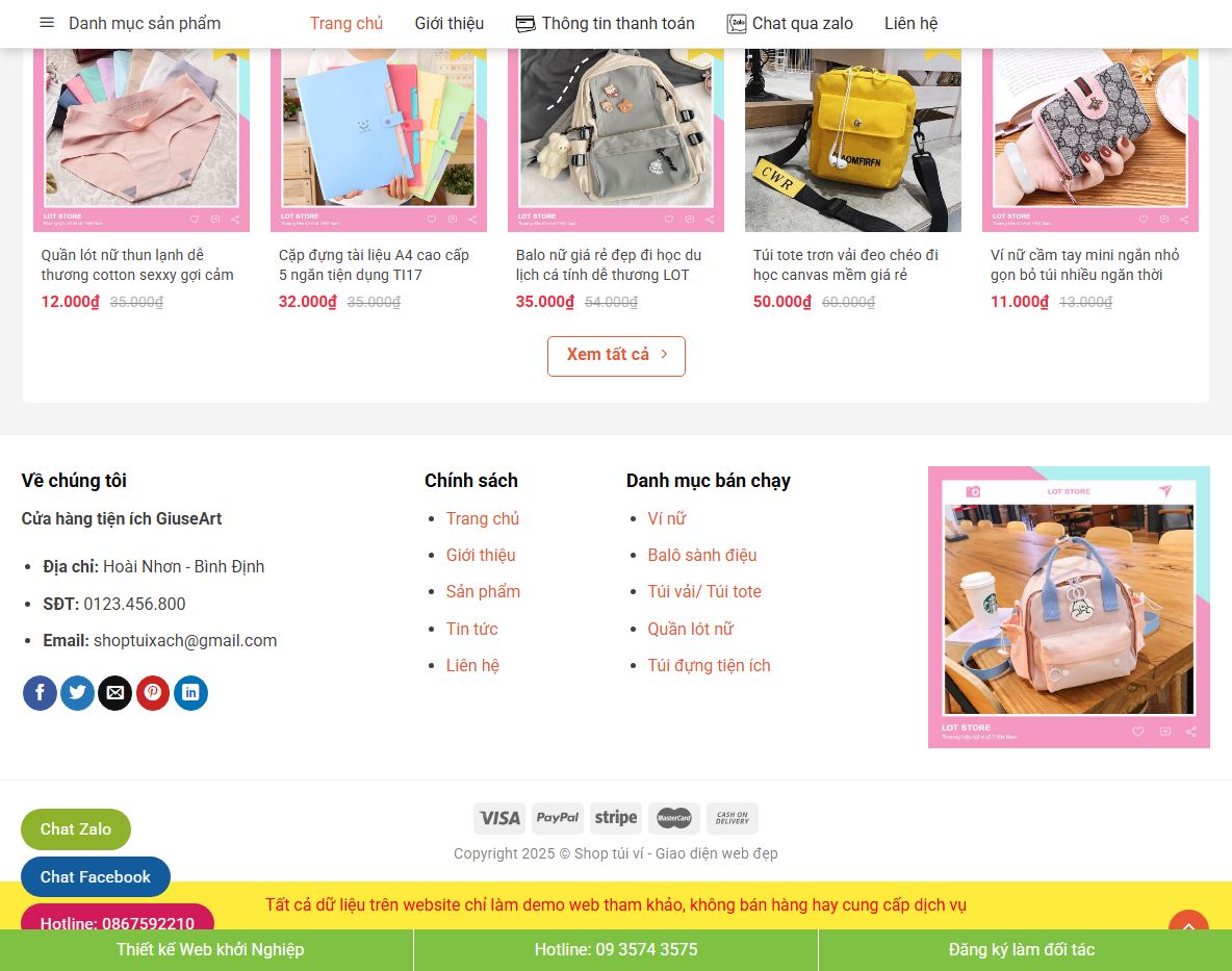 Tính năng theme wordpress bán túi ví
