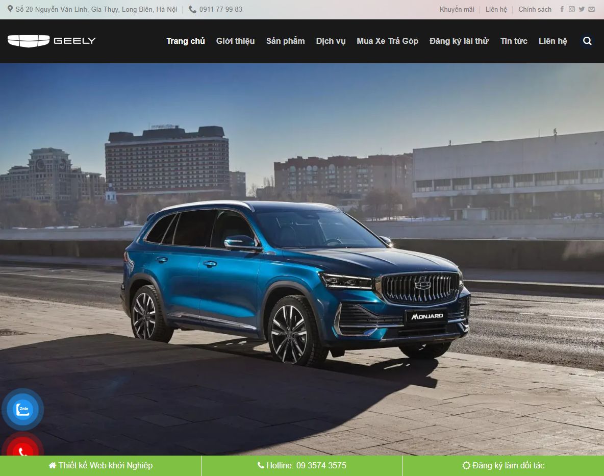 Giao diện theme wordpress bán xe geely