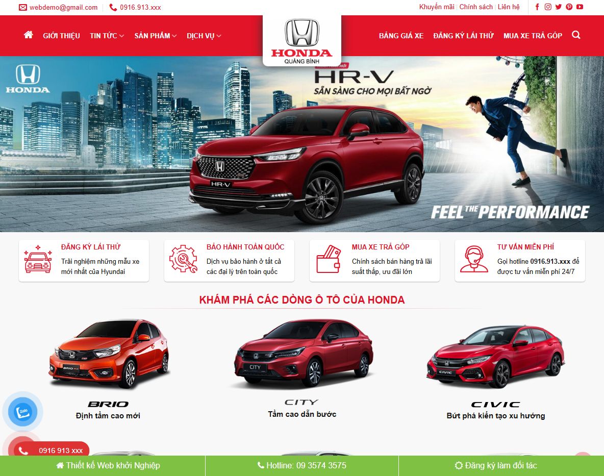 Giao diện Theme WordPress bán xe Honda 01