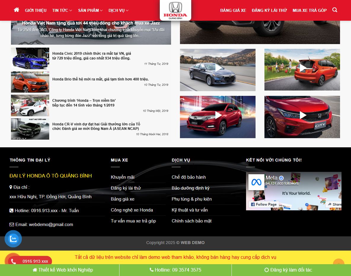 Tính năng marketing của Theme WordPress bán xe Honda