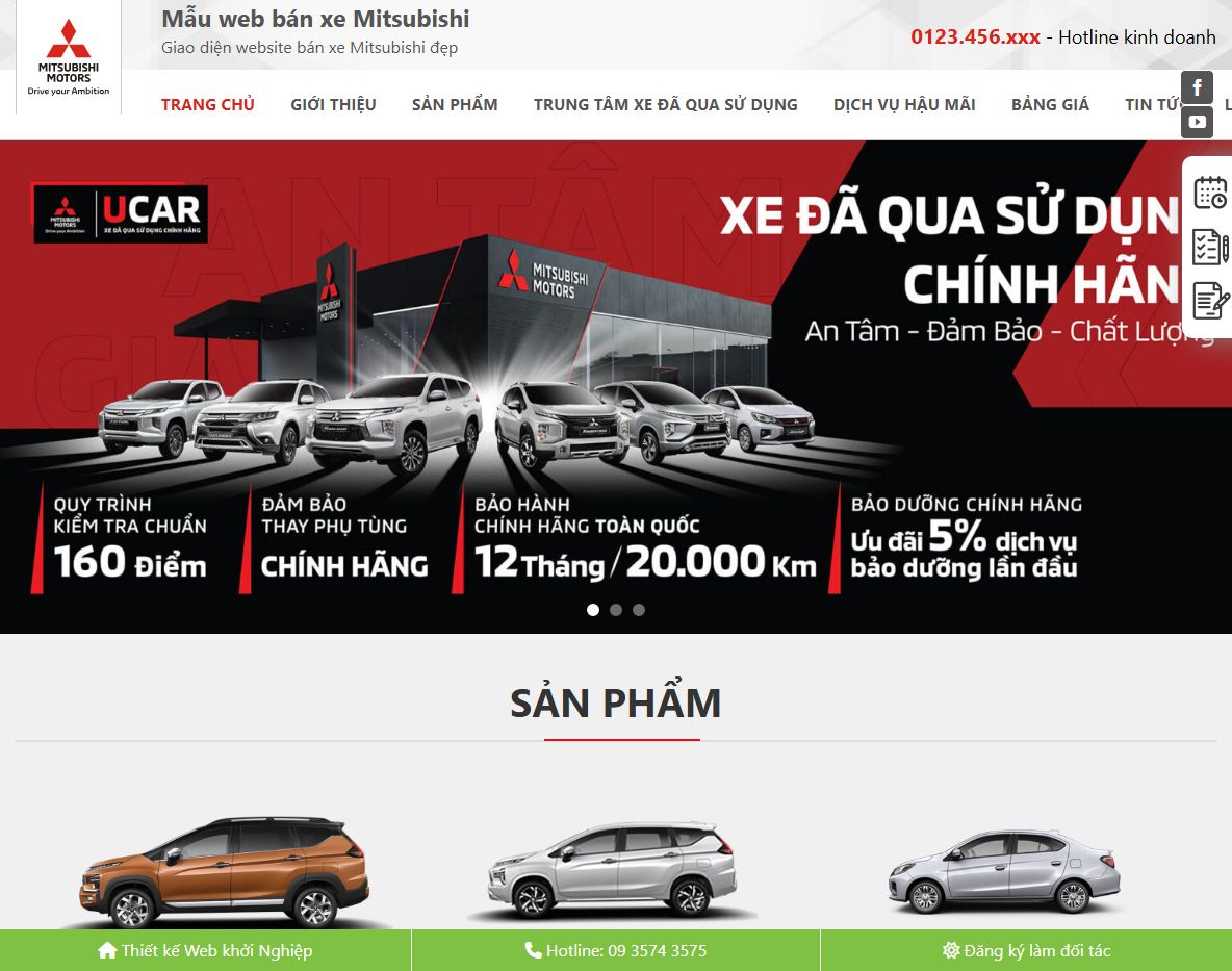 Giao diện Theme wordpress bán xe mitsubishi 01