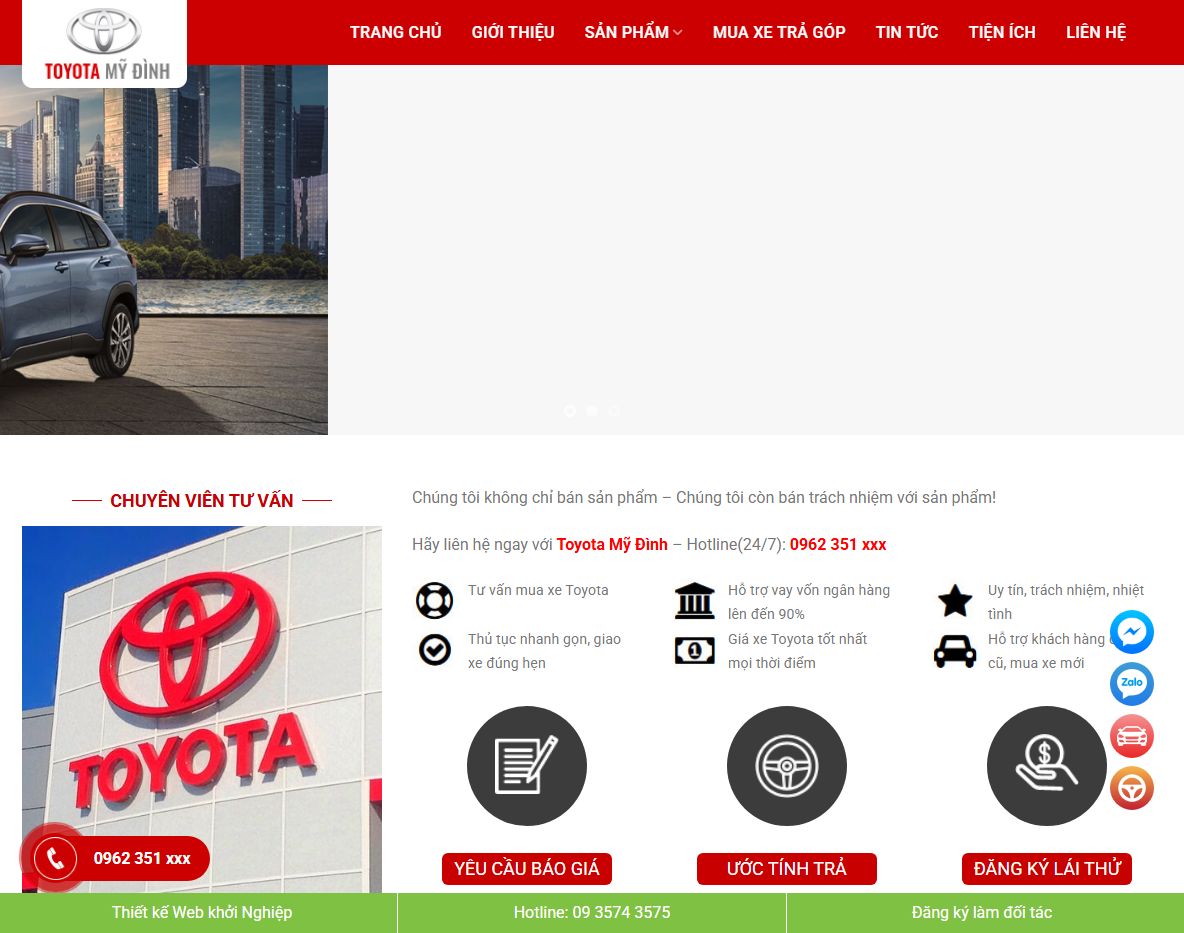 Giao diện Theme WordPress bán xe Toyota 03