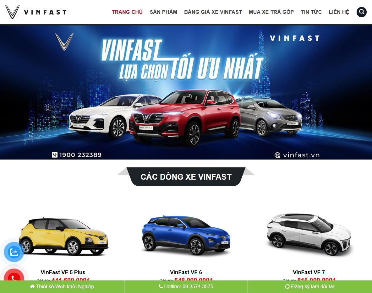 Giao diện theme WordPress bán xe VinFast