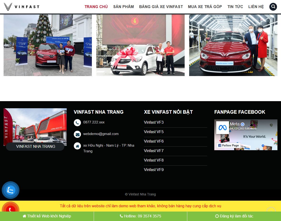 Tính năng theme WordPress bán xe VinFast