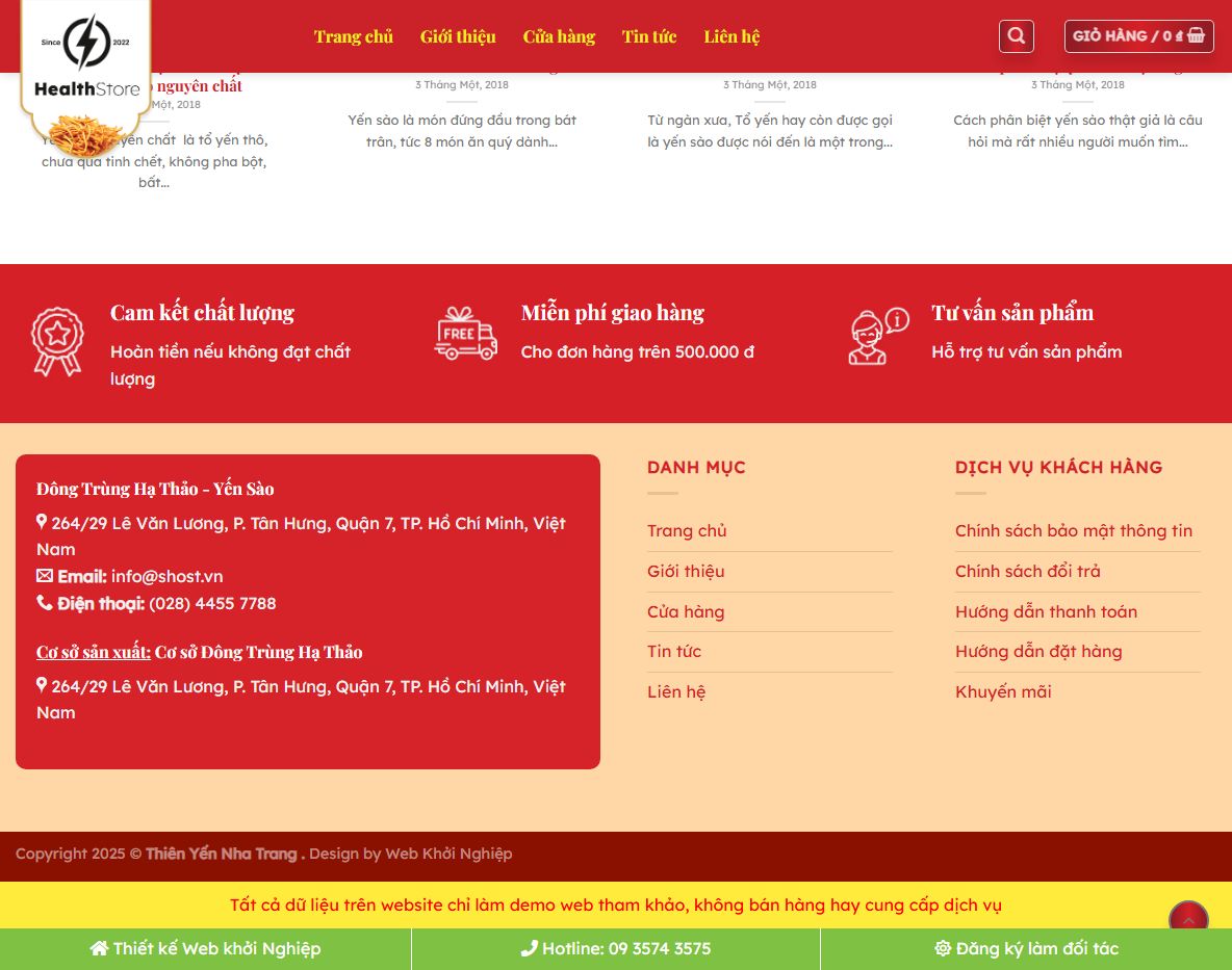 Giao diện responsive của Theme WordPress bán yến sào 02