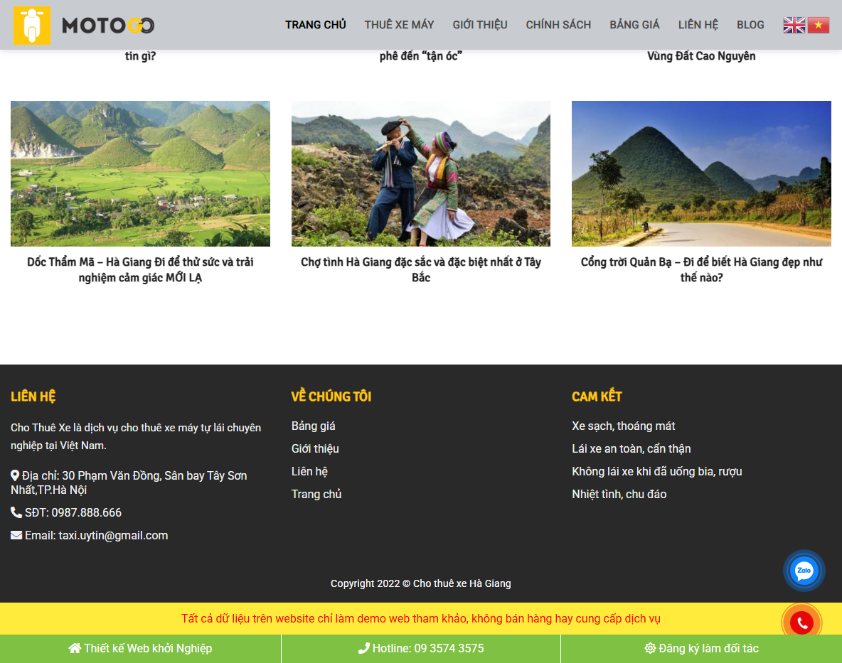 Tính năng Theme WordPress cho thuê xe máy 01