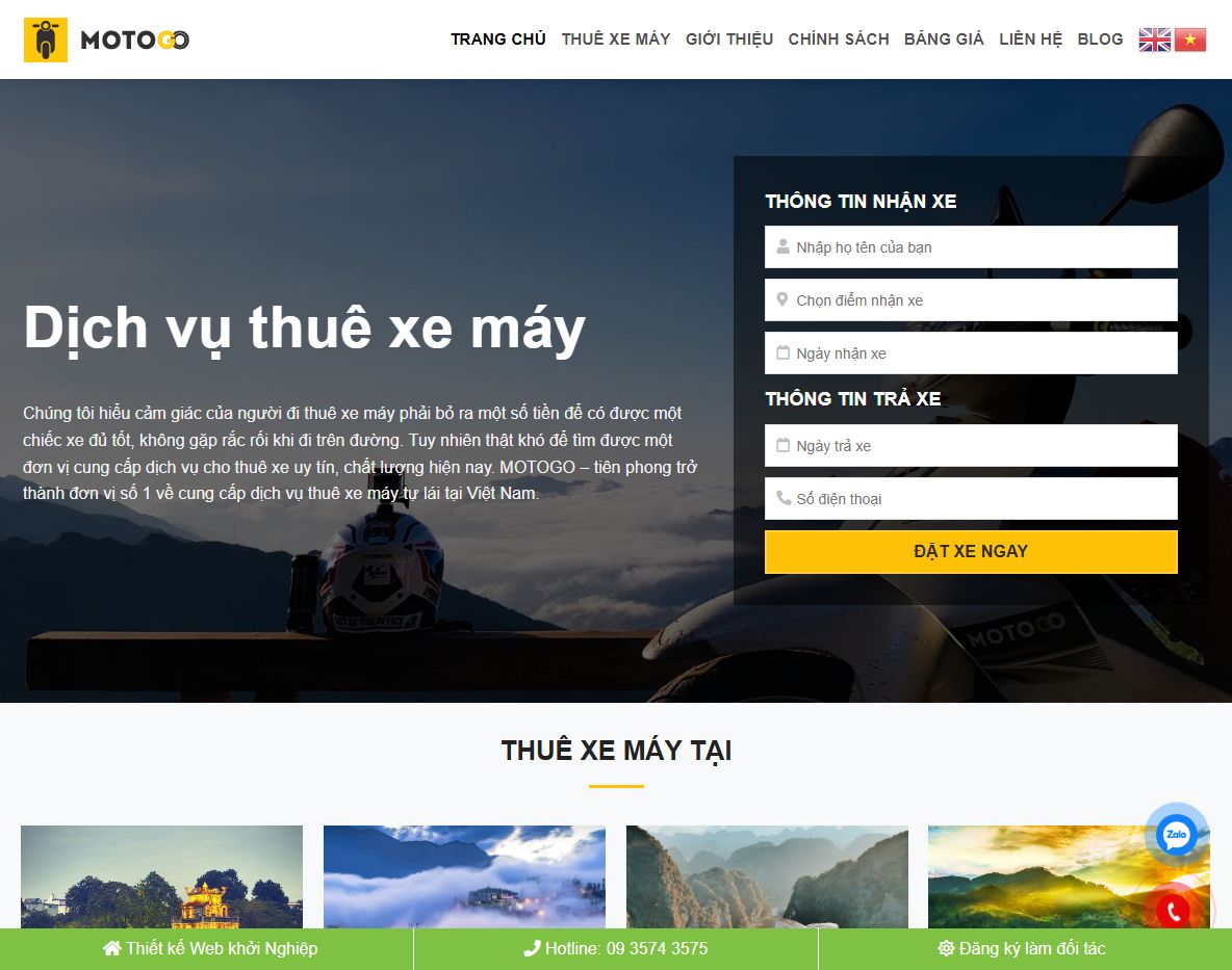 Giao diện theme wordpress cho thuê xe máy
