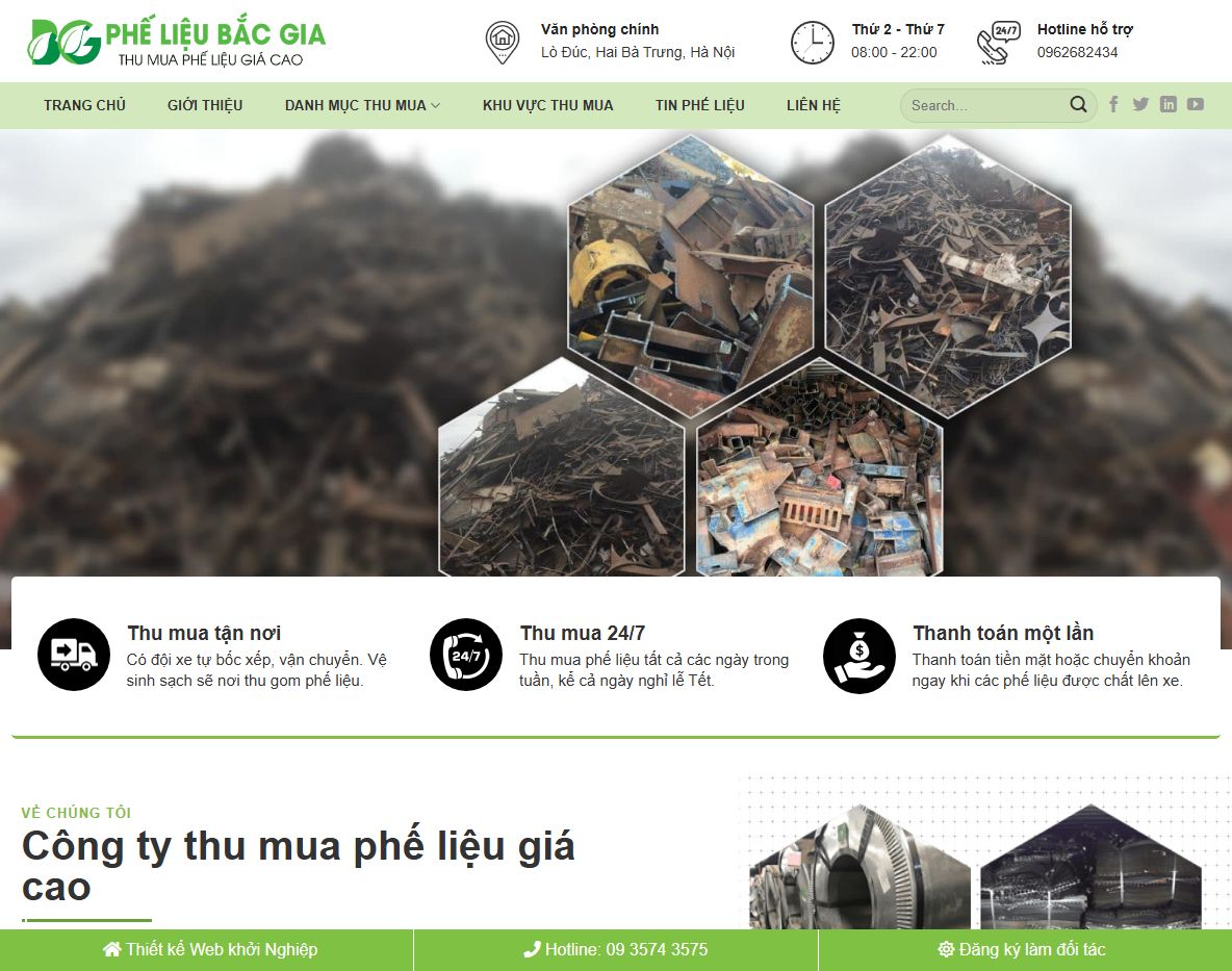 Giao diện theme wordpress cơ sở bán phế liệu
