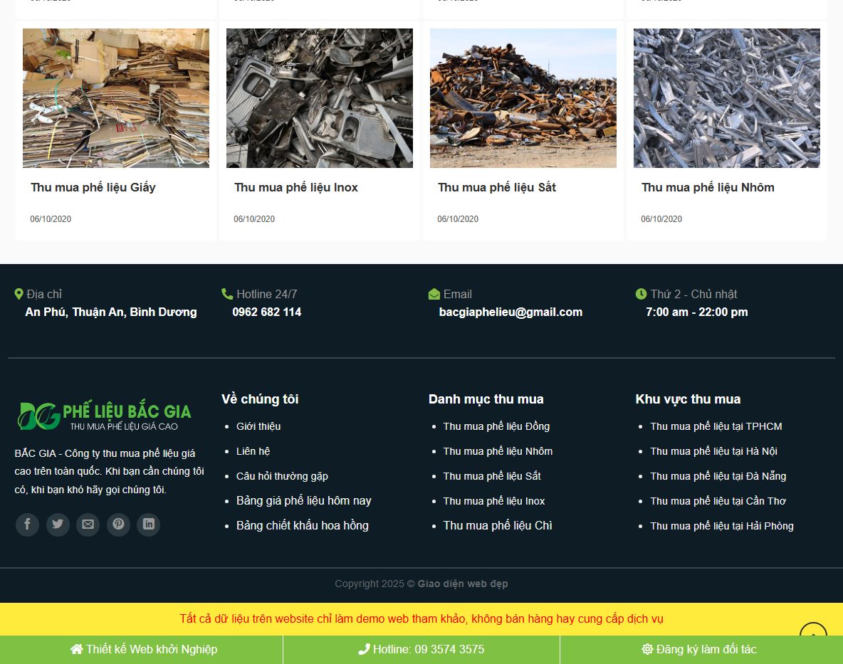 Tính năng theme wordpress cơ sở bán phế liệu