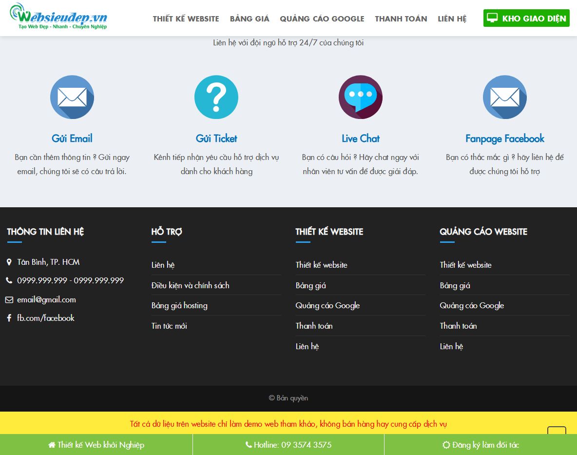 Giao diện responsive của theme