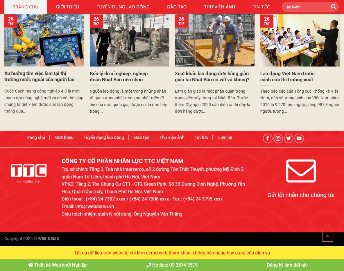 Tính năng Theme wordpress công ty xuất khẩu lao động 01