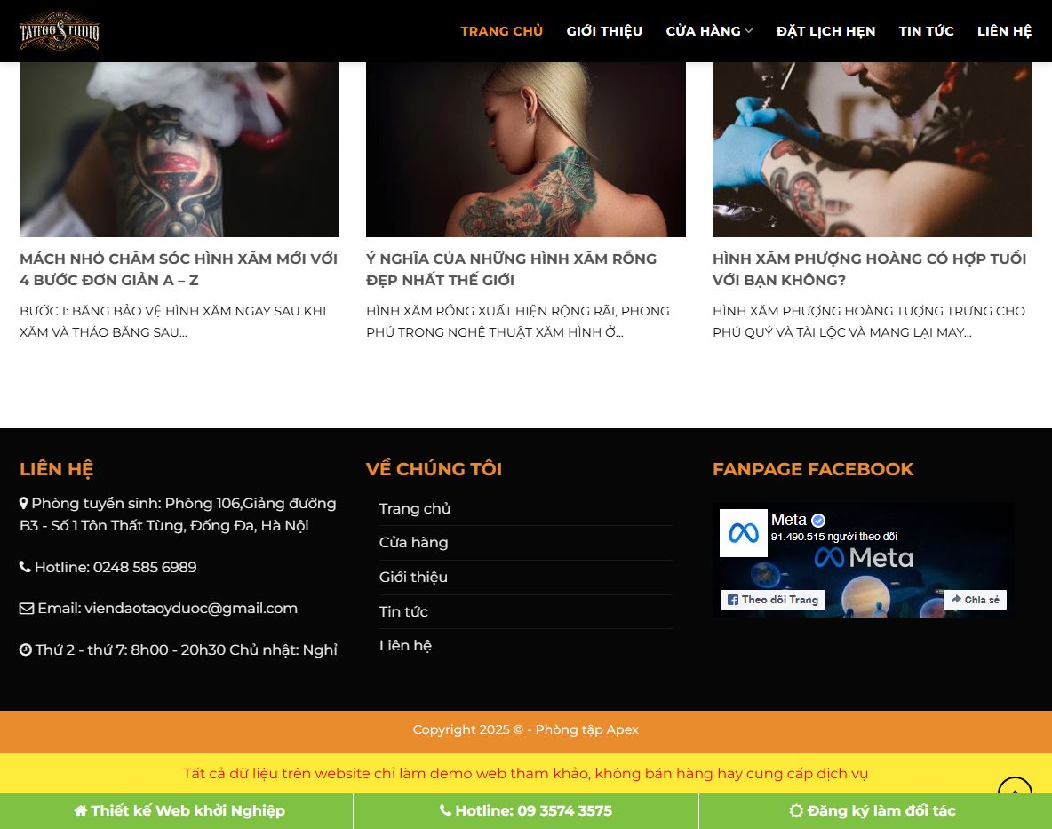Giao diện quản trị theme wordpress studio xăm