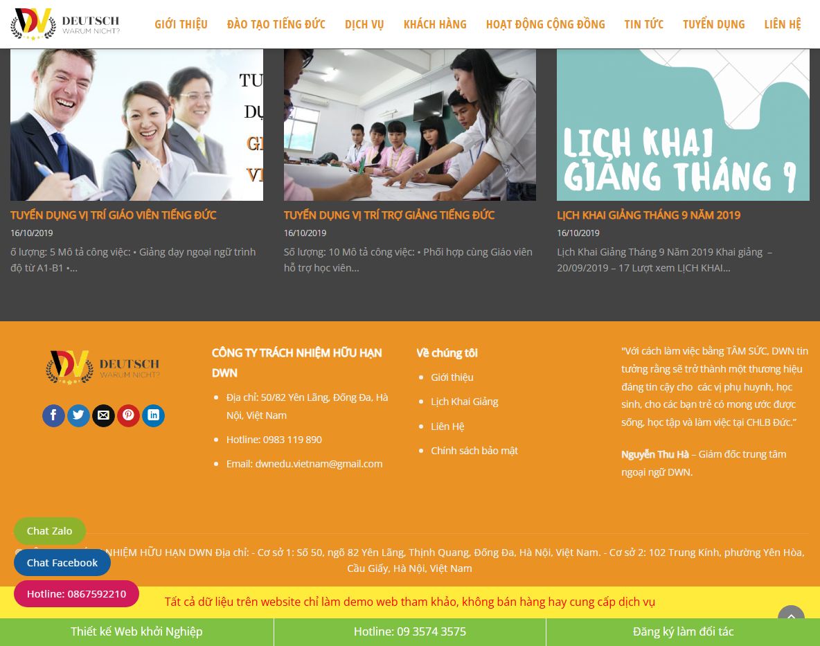 Tính năng theme WordPress đào tạo tiếng Đức