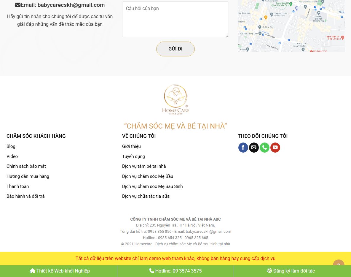 Giao diện trang dịch vụ Theme WordPress BabyCare