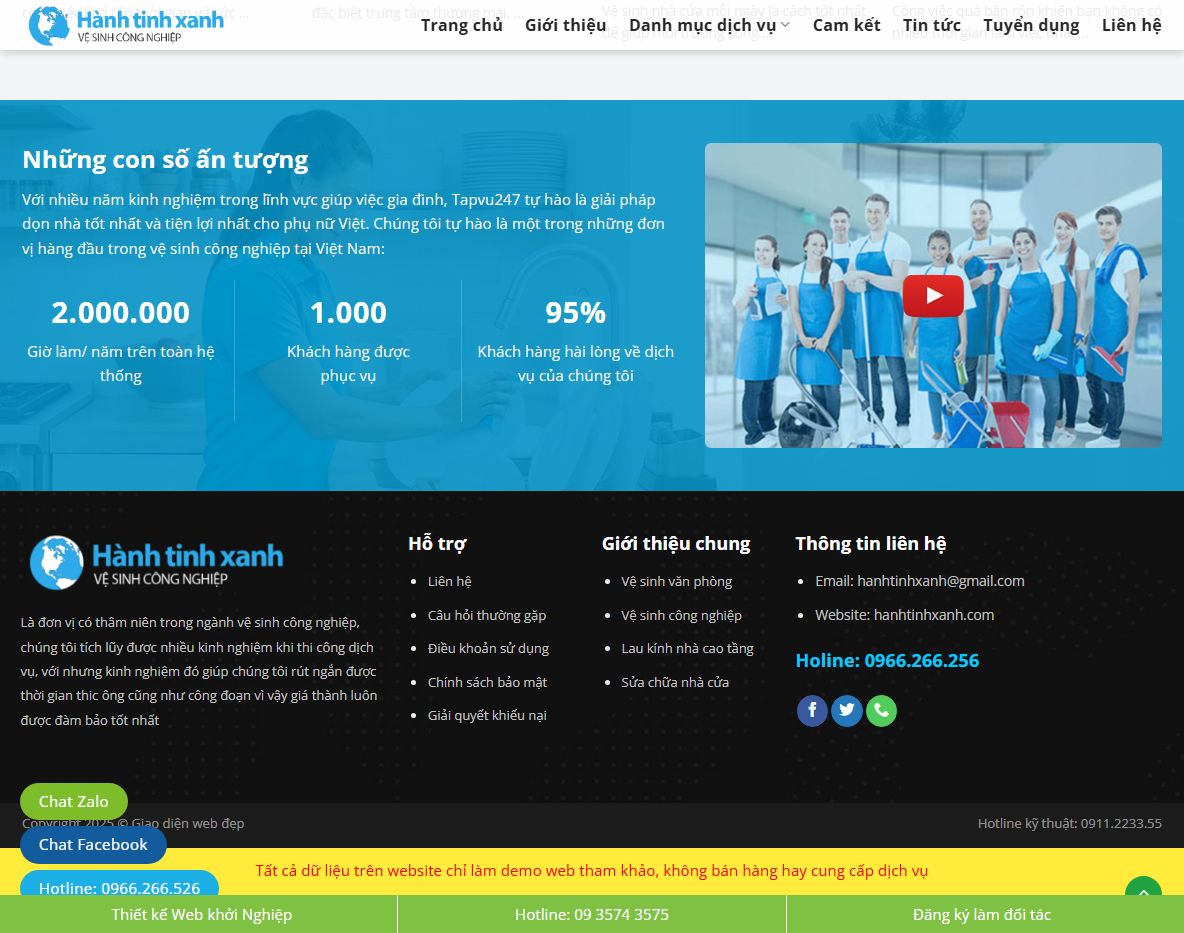 Tính năng theme wordpress dịch vụ dọn vệ sinh