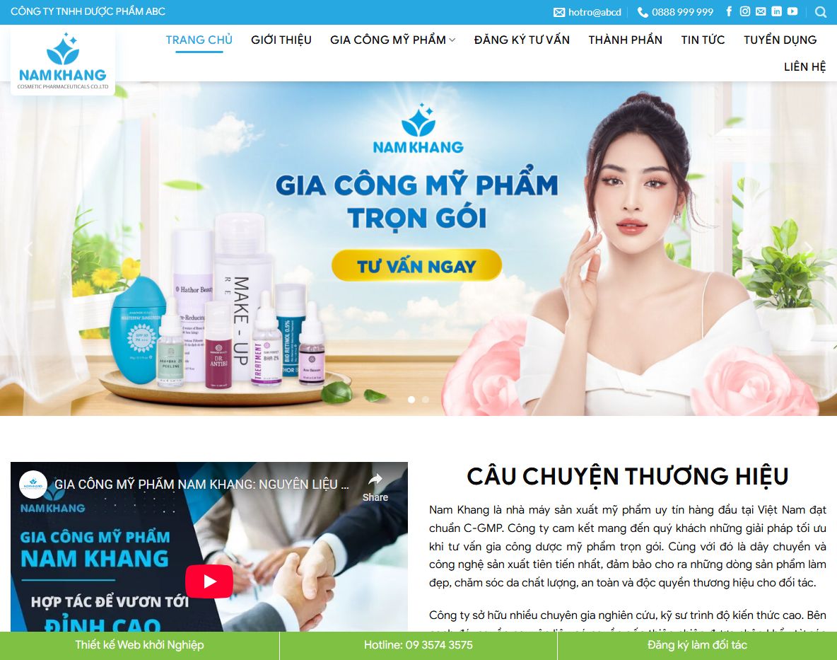 Giao diện theme wordpress dịch vụ gia công mỹ phẩm