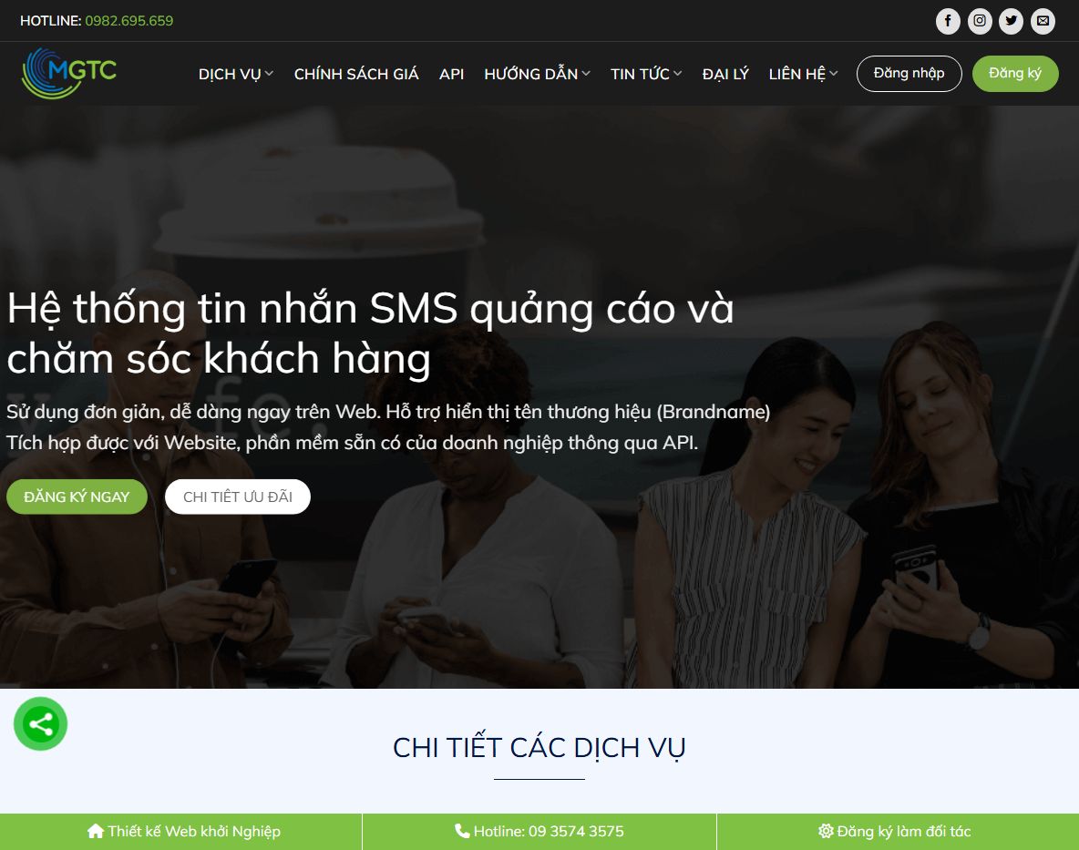 Giao diện theme WordPress dịch vụ SMS