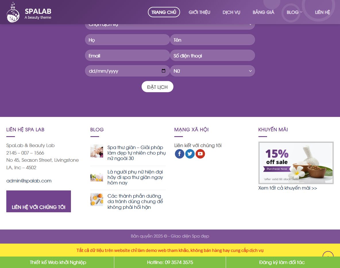 Tính năng Theme wordpress dịch vụ spa 04