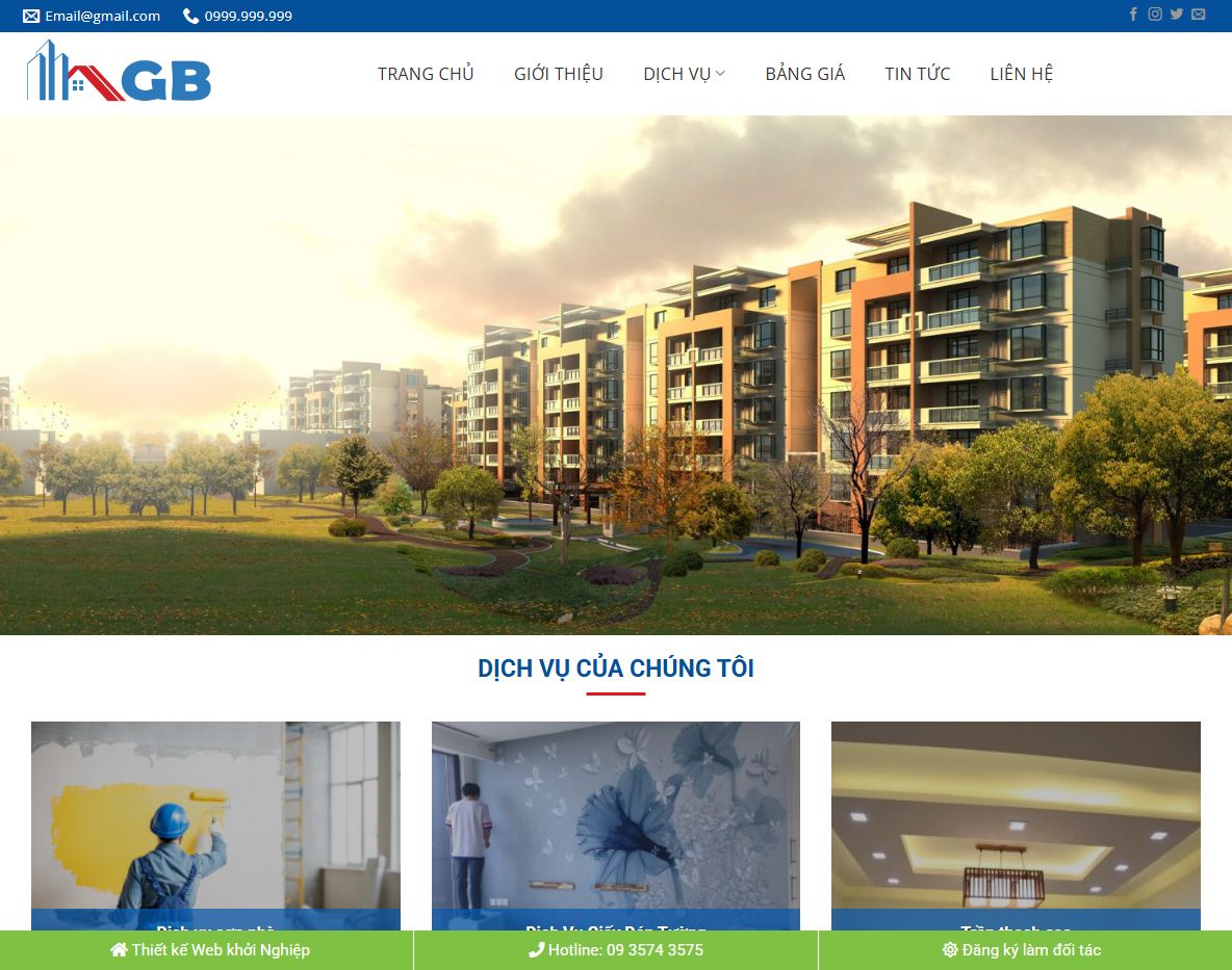 Giao diện theme wordpress dịch vụ sửa chữa nhà