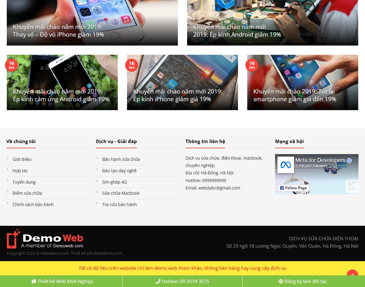 Giao diện responsive của theme