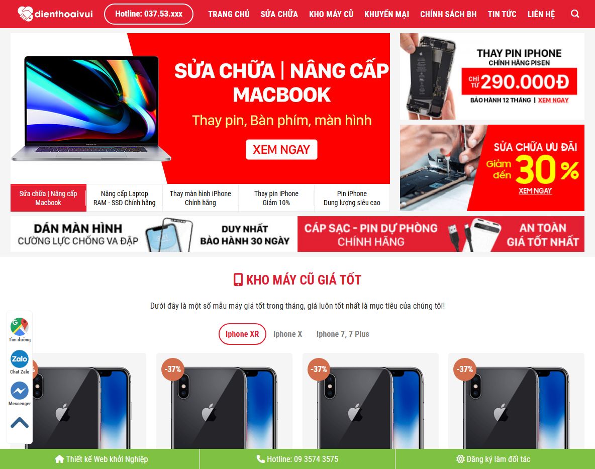 Giao diện Theme WordPress dịch vụ sửa điện thoại 03