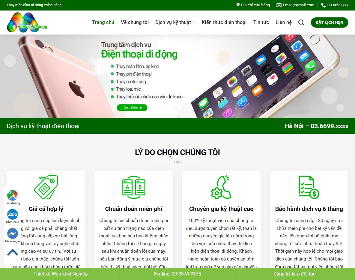 Giao diện theme wordpress dịch vụ sửa màn hình