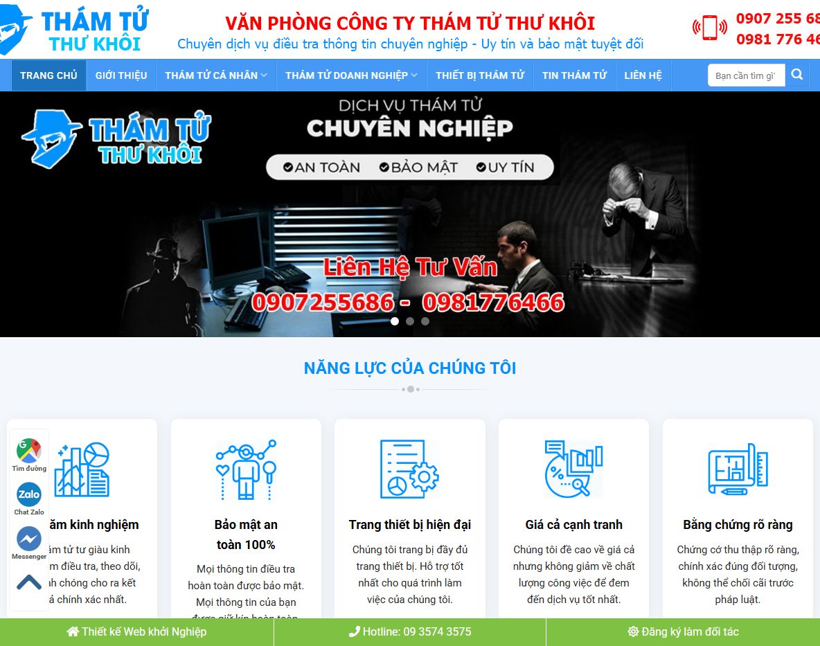 Giao diện theme wordpress dịch vụ thám tử
