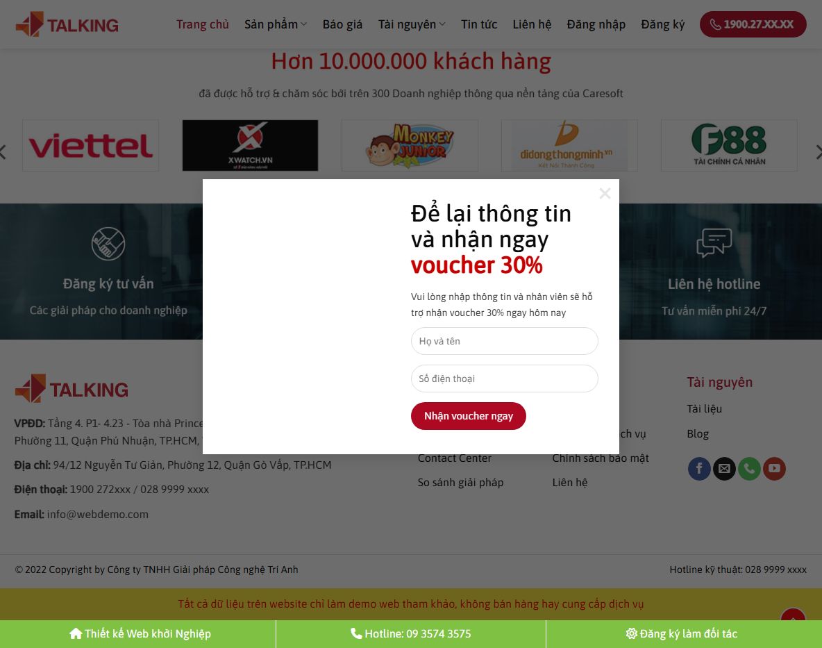 Giao diện quản trị theme tổng đài talking
