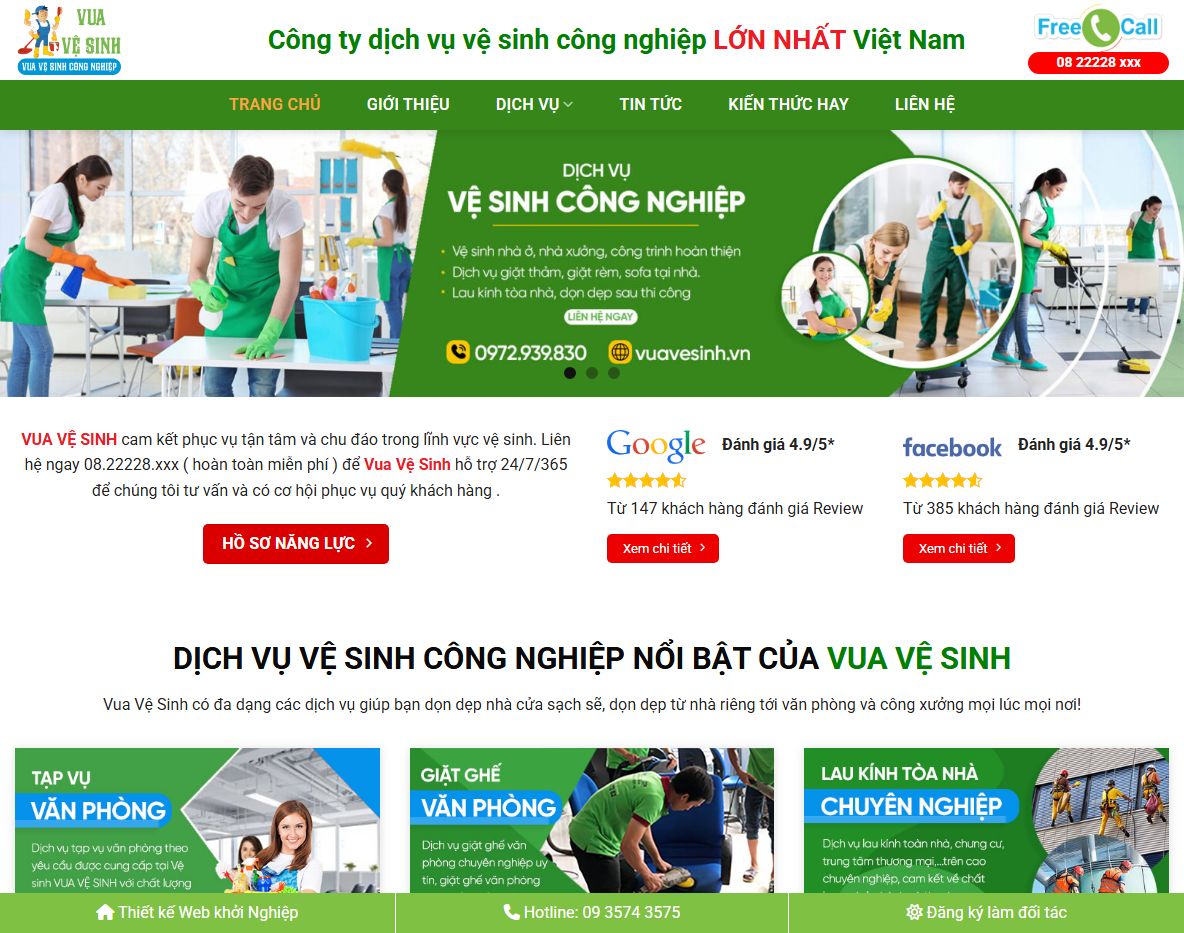Giao diện trang chủ Theme wordpress dịch vụ vệ sinh công nghiệp 01