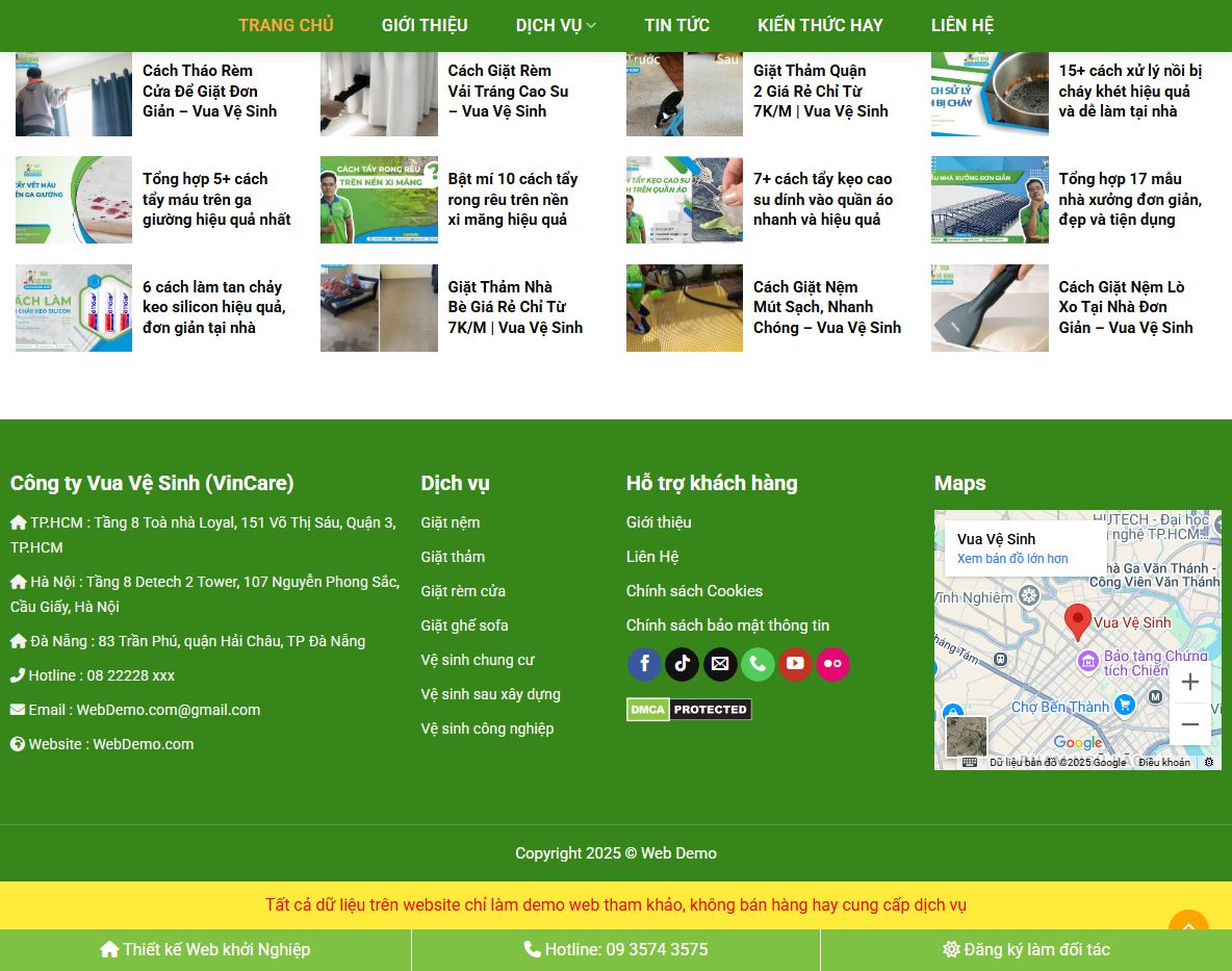 Giao diện quản trị Theme wordpress dịch vụ vệ sinh công nghiệp 01