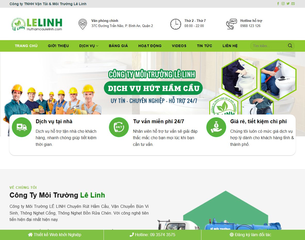 Giao diện theme wordpress dịch vụ vệ sinh hút hầm cầu