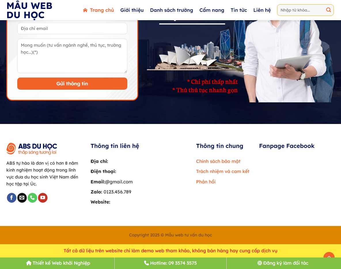 Theme wordpress du học 01 trên các thiết bị