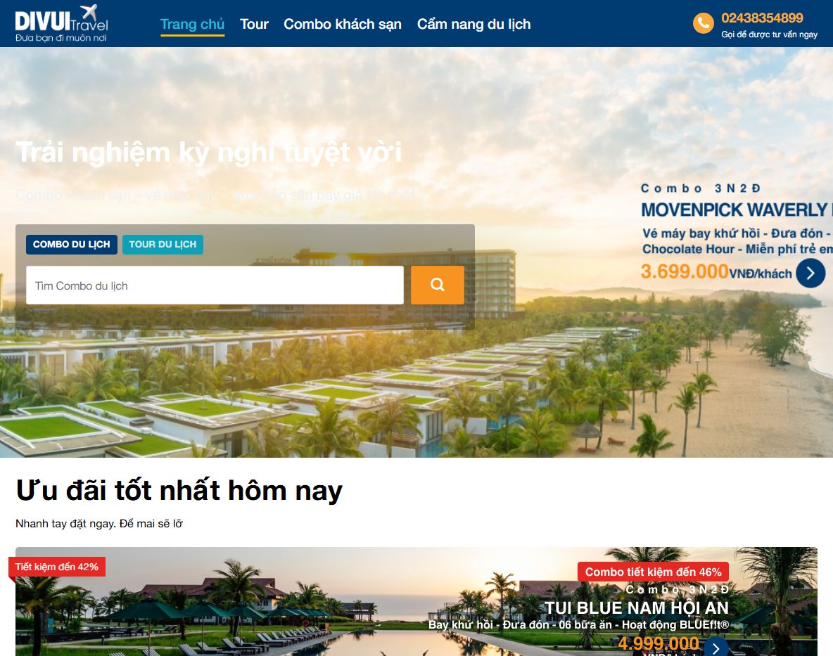 Giao diện trang chủ theme du lịch giống ivivu